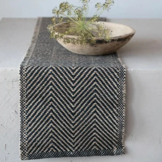 Jute Cotton Table Runner with Chevron Pattern - Image 3