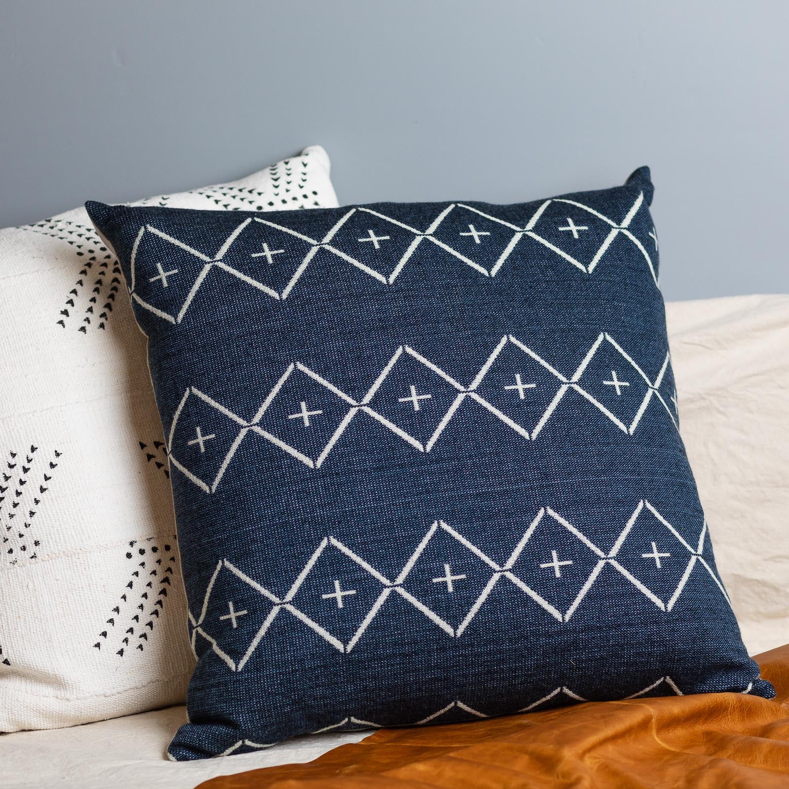 Alpaca Square Pillow, Navy with Diamond & Plus - Image 4