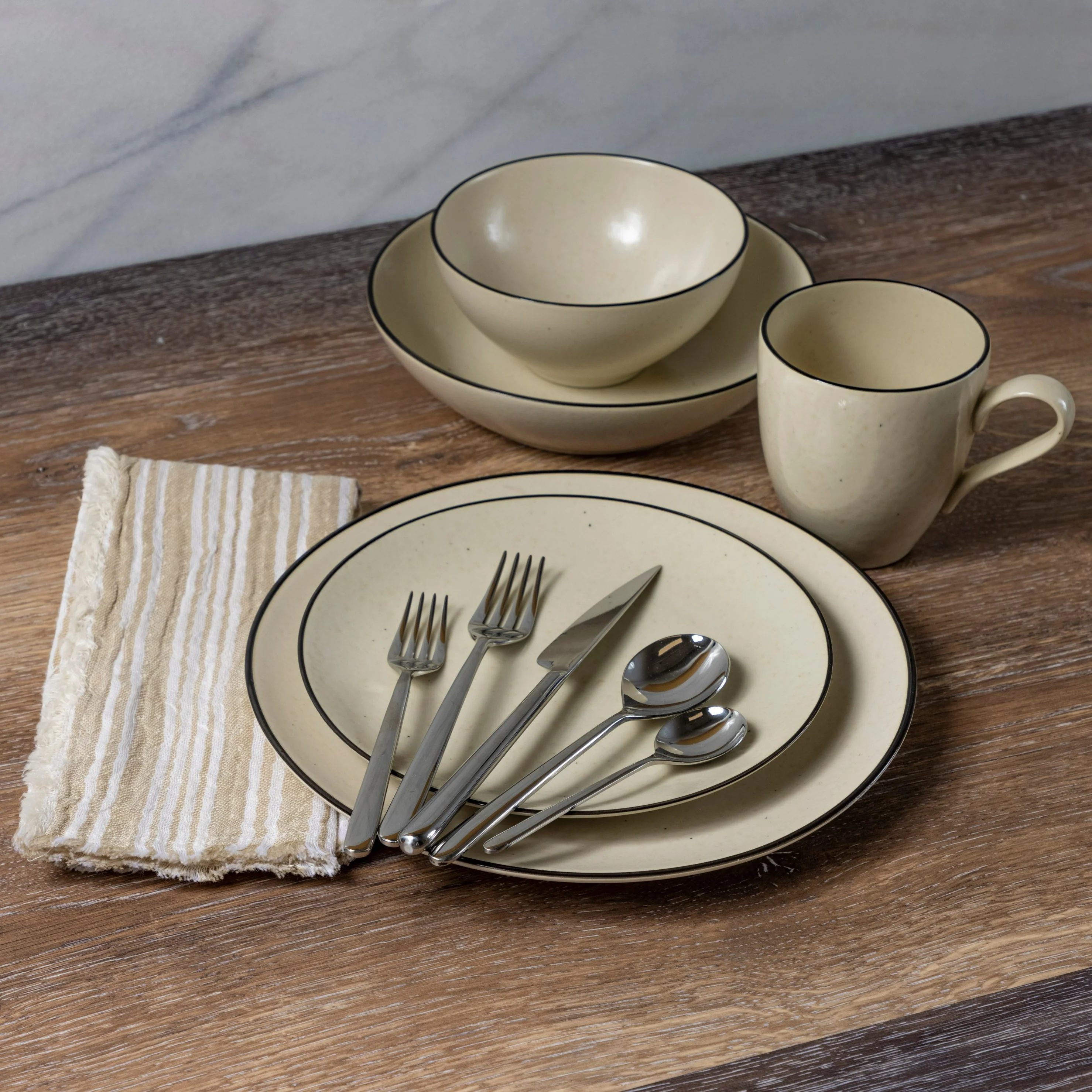 Augusta Pasta Bowl, Natural with Black, Set of 6 - Image 4