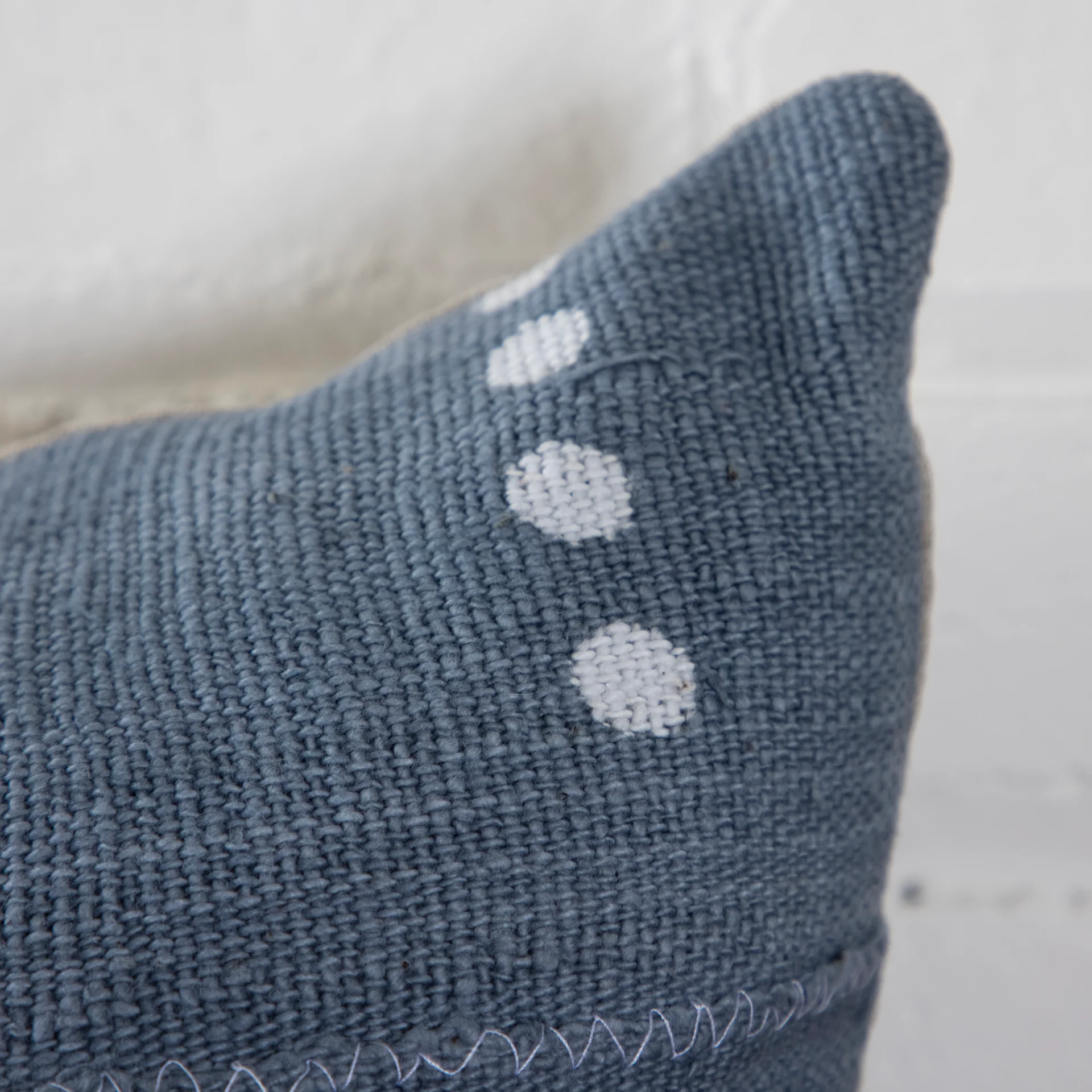 Mud Cloth Square Pillow, Blue / Grey with Dots - Image 9