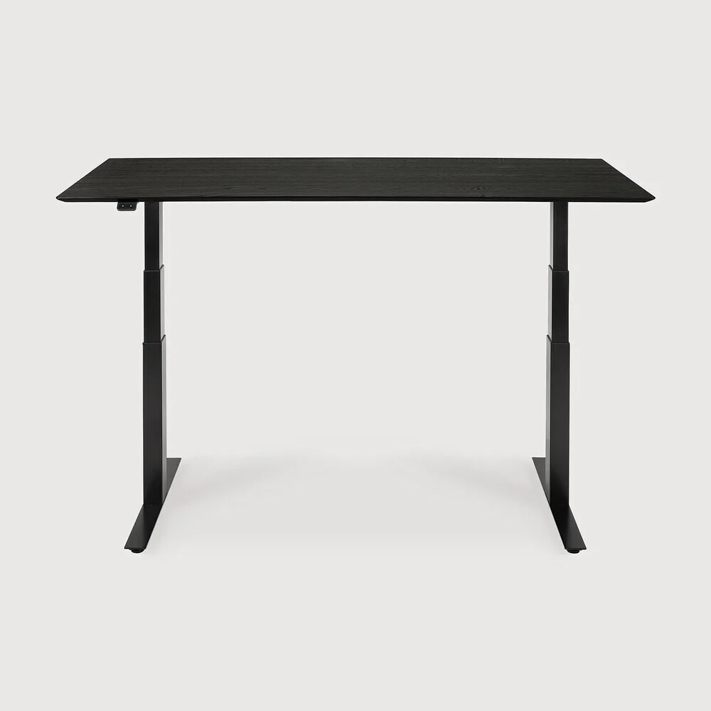 Bok Adjustable Solid Black Oak Desk, Black Base, 67" - Image 4