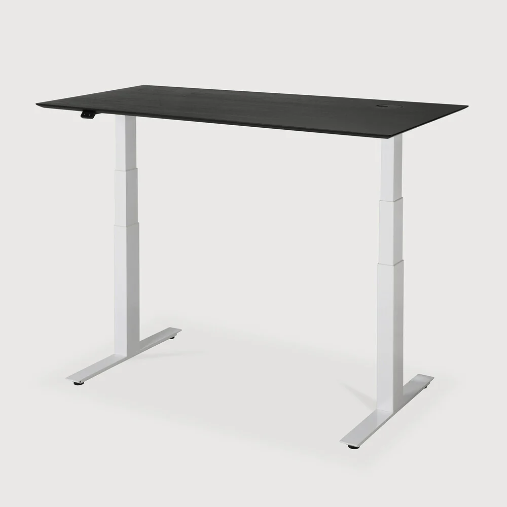 Bok adjustable desk - varnished oak black top - white base - rectangular - with cable management - US - Image 3