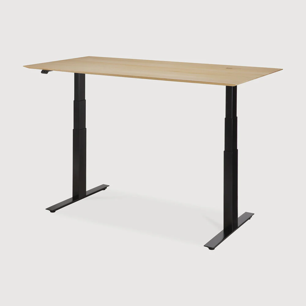 Bok adjustable desk - varnished oak top - black base - rectangular - with cable management - US - Image 4