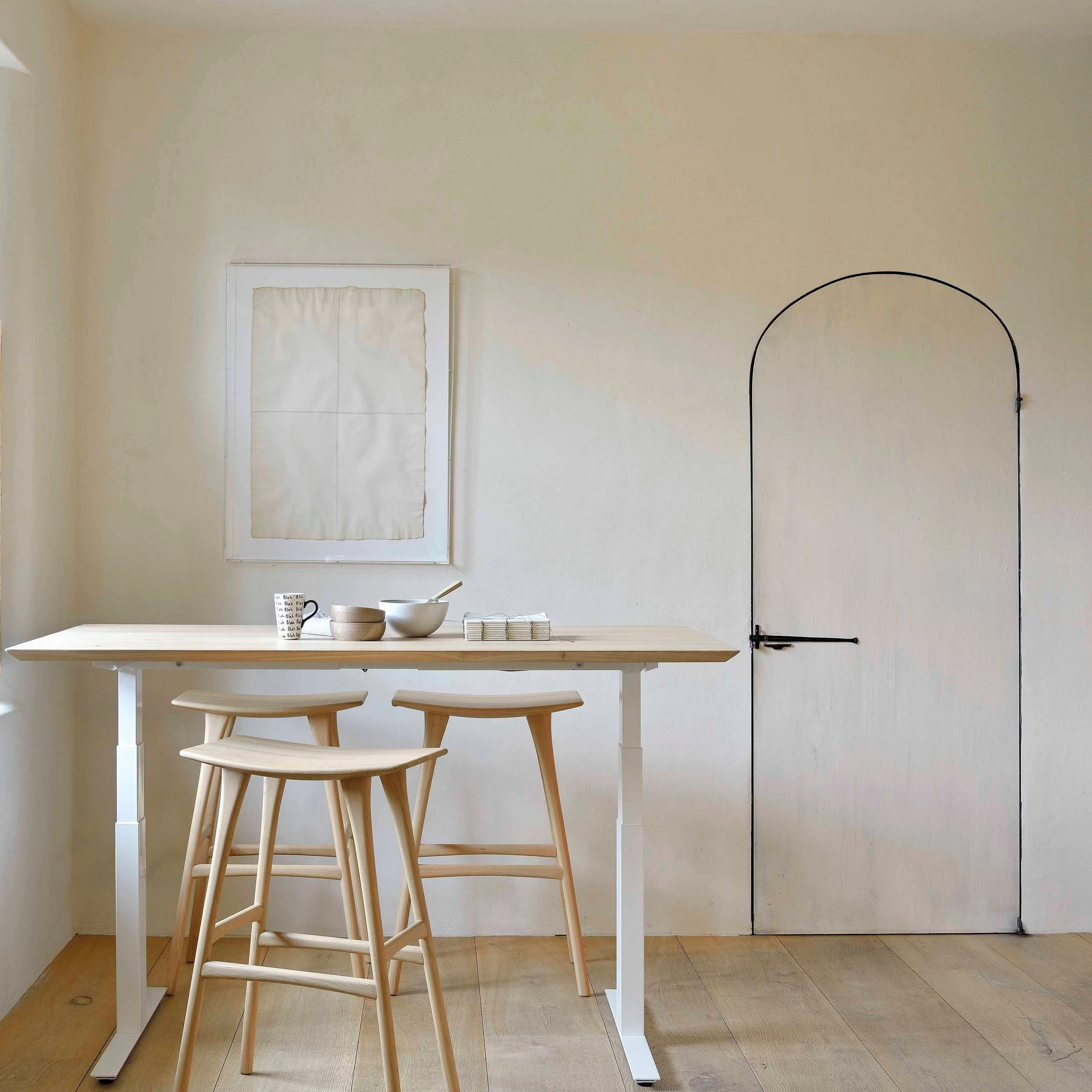 Bok Adjustable Solid Oak Desk, White Base, 55.5" - Image 3
