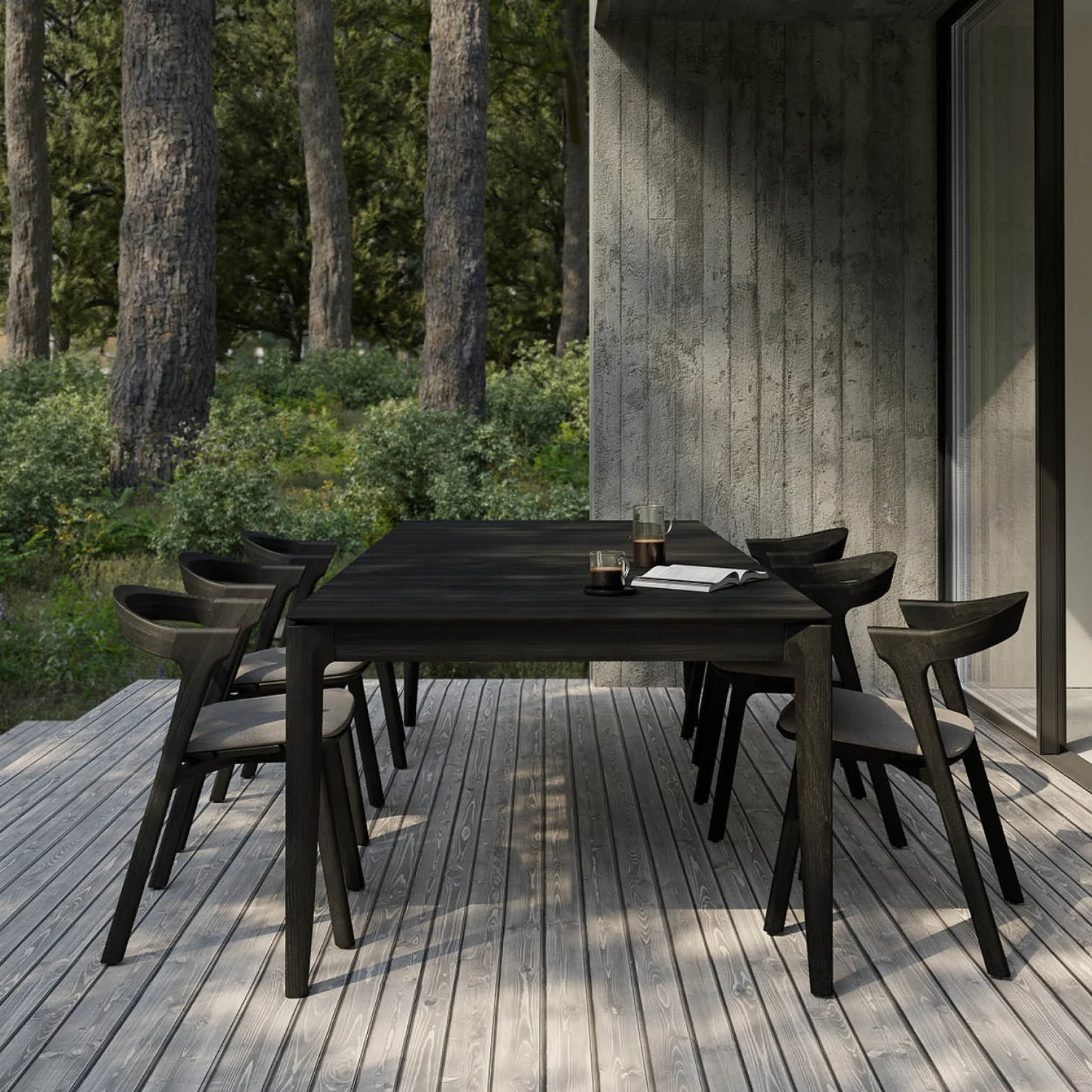 Bok Solid Black Teak Outdoor Dining Table, 118" - Image 6