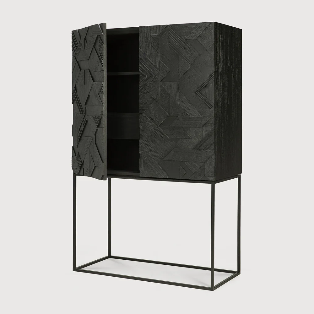 Graphic Solid Black Teak Cabinet - Image 3