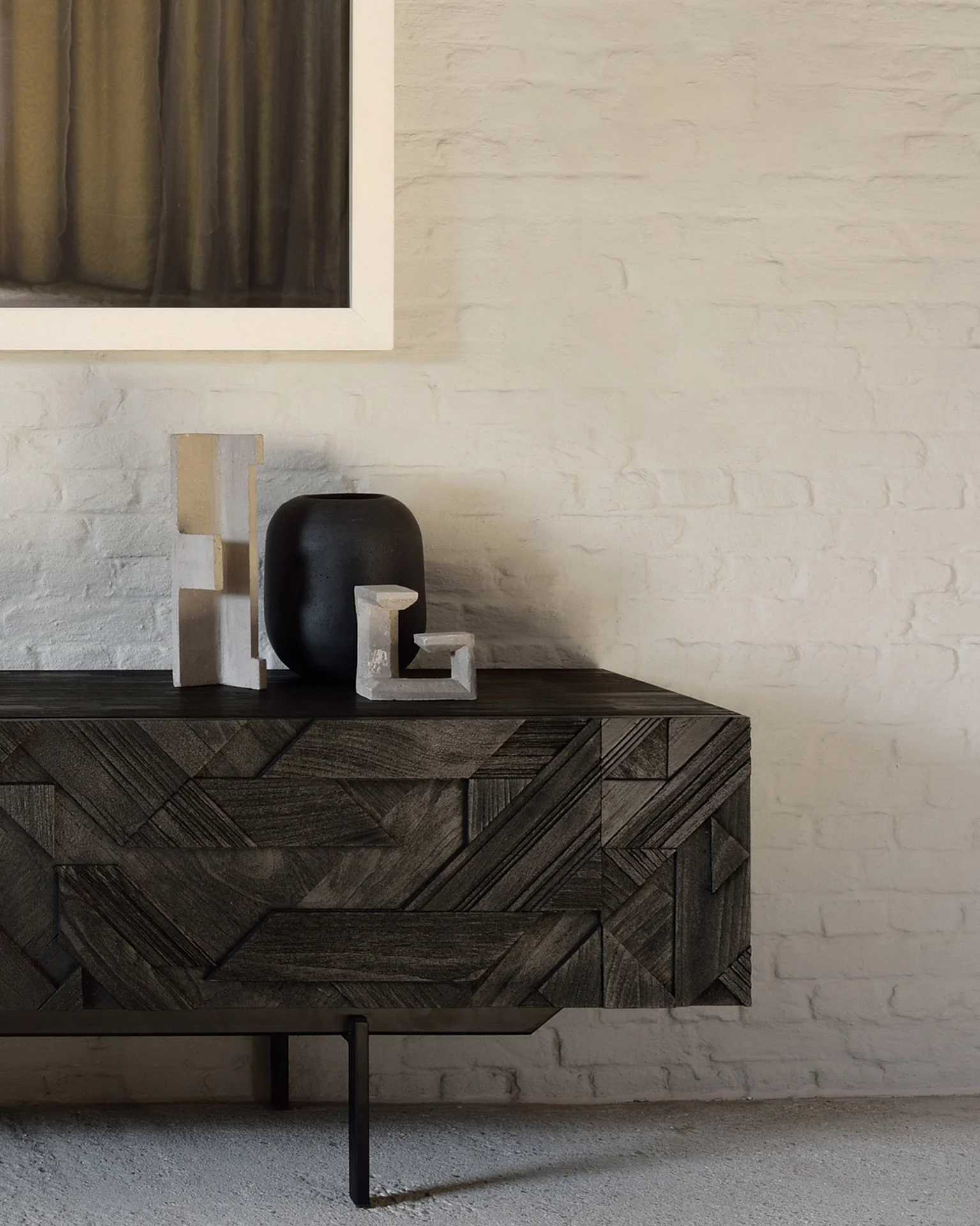 Graphic Solid Black Teak Media Console, 94.5" - Image 3