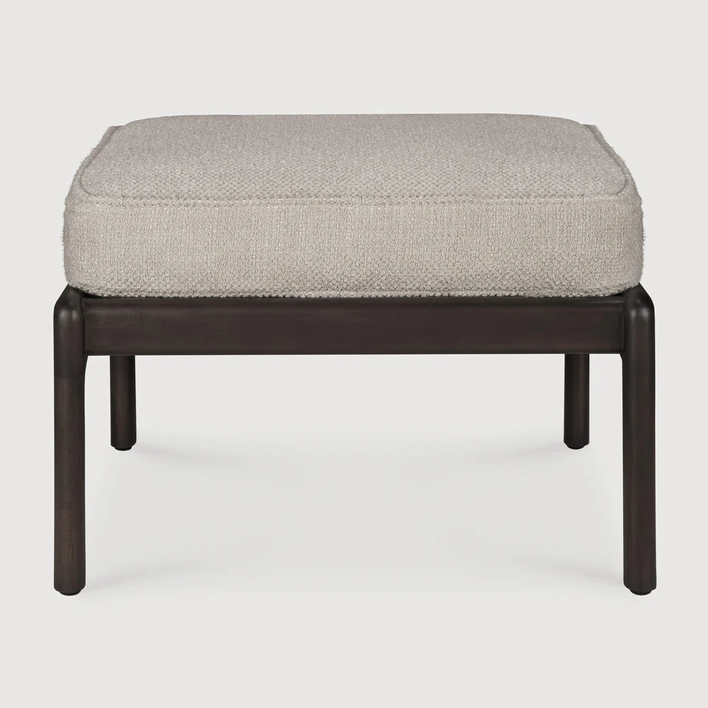 Jack Footstool, Varnished Mahogany, Dark Brown, Ivory Fabric - Image 3