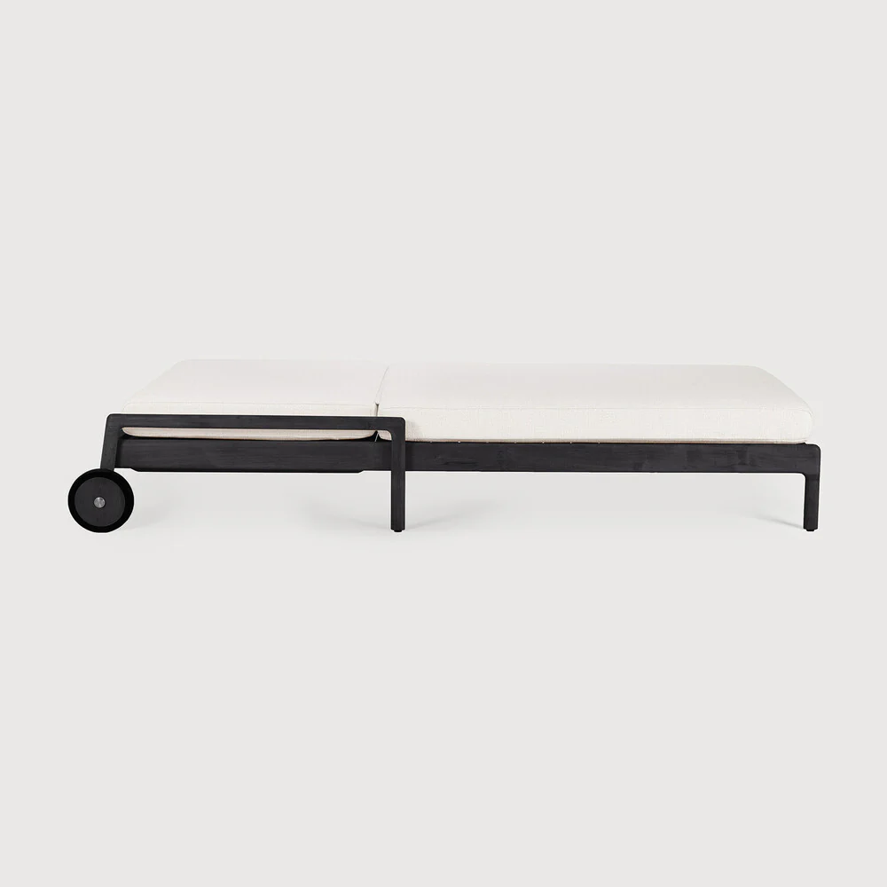 Jack Solid Black Teak Outdoor Adjustable Lounger, Off White Fabric - Image 4