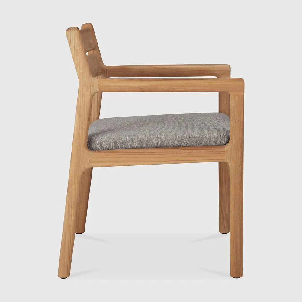 Jack outdoor dining chair - teak - Mocha fabric - with arms - Image 3
