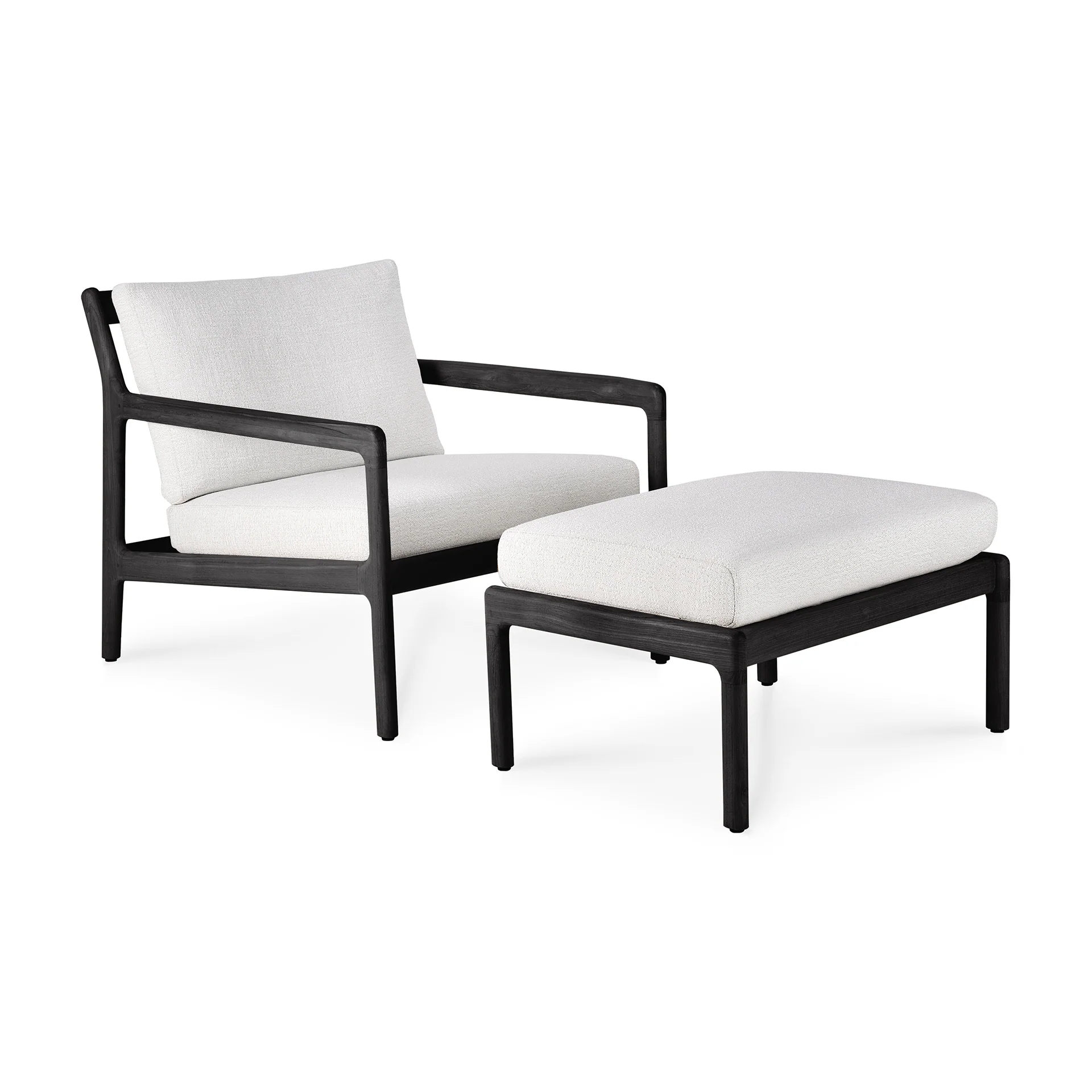 Jack Solid Black Teak Outdoor Footstool, Off White - Image 4