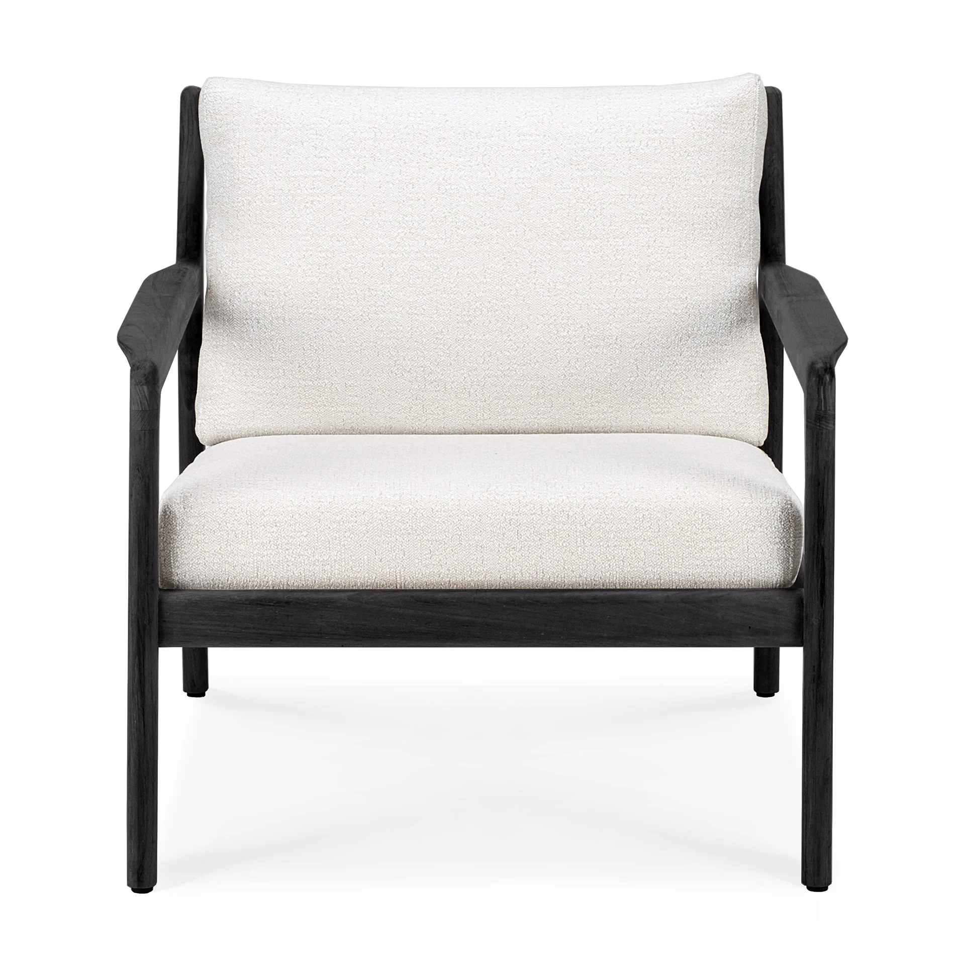 Jack Solid Black Teak Outdoor Lounge Chair, Off White Fabric - Image 3