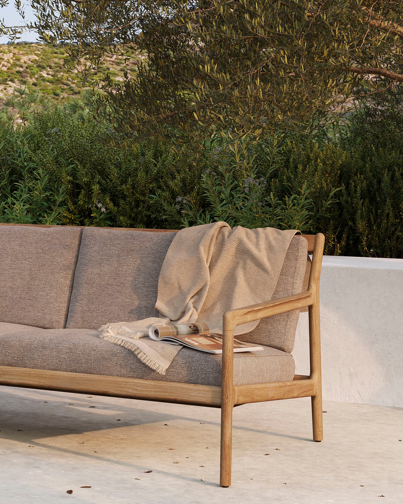 Jack Solid Teak Outdoor 2 Seater Sofa, Mocha Fabric - Image 2