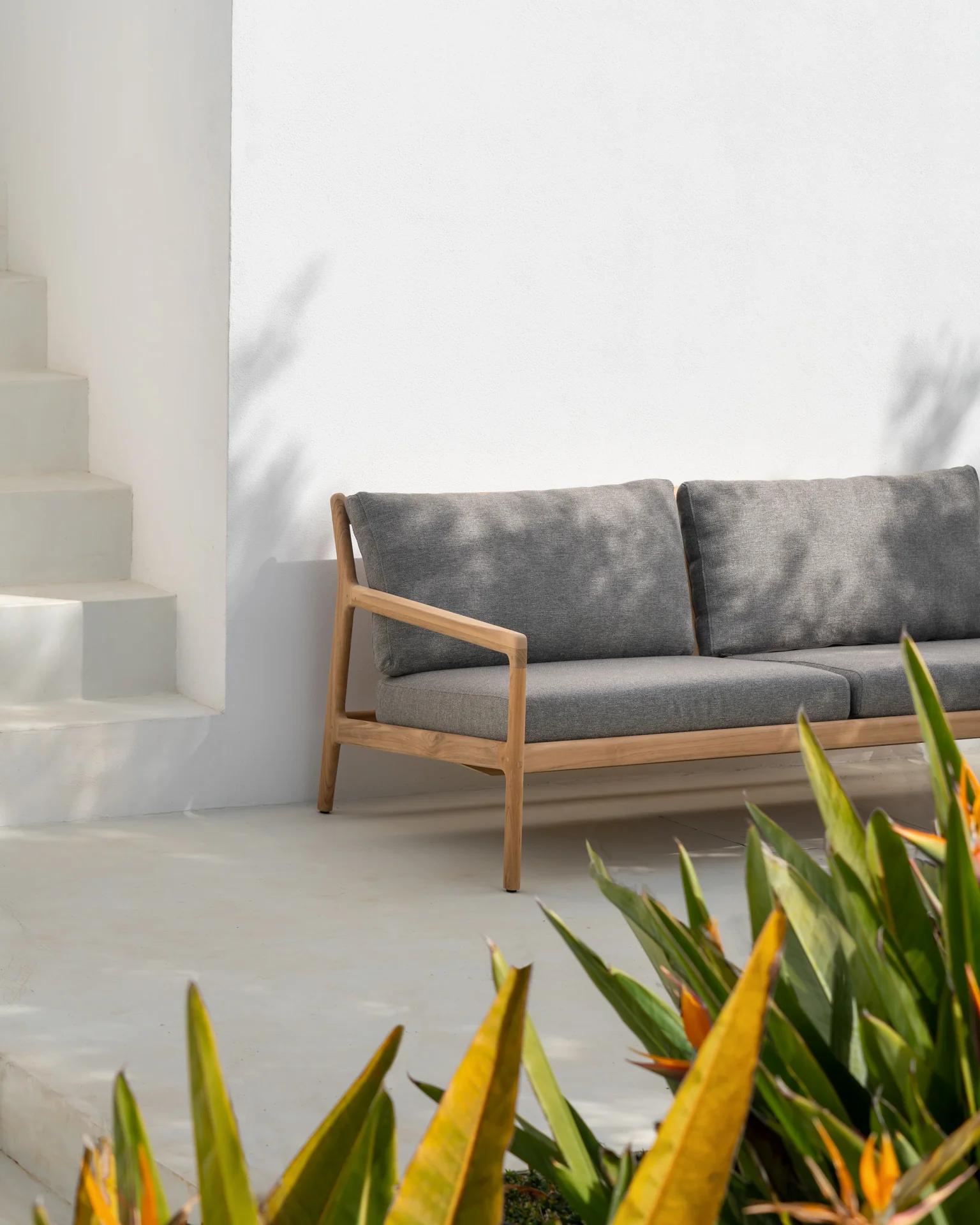 Jack Solid Teak Outdoor 2 Seater Sofa, Mocha Fabric - Image 5