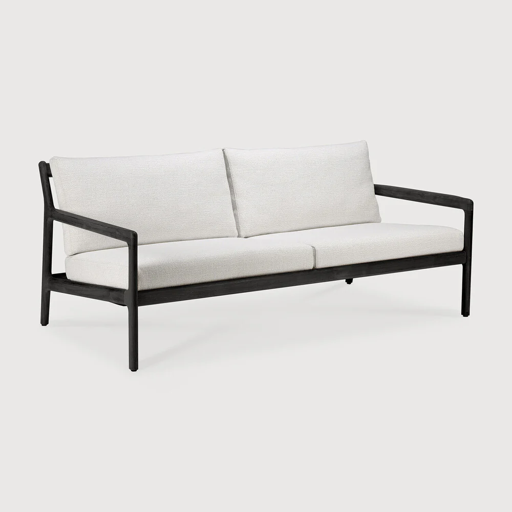 Jack Solid Black Teak Outdoor 2 Seater Sofa, Off White Fabric - Image 3