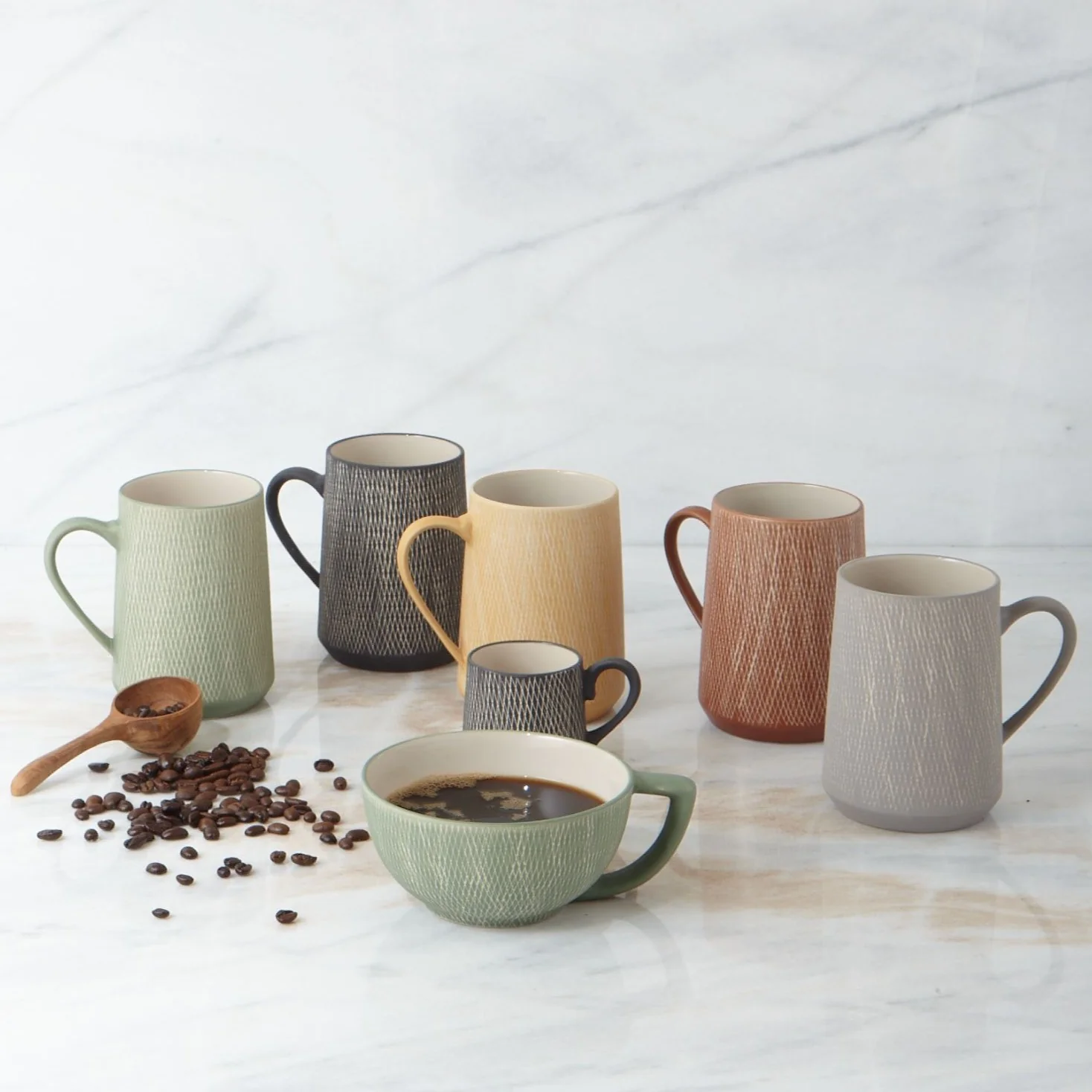 Jade Crosshatch Latte Mugs, Set of 4 - Image 7