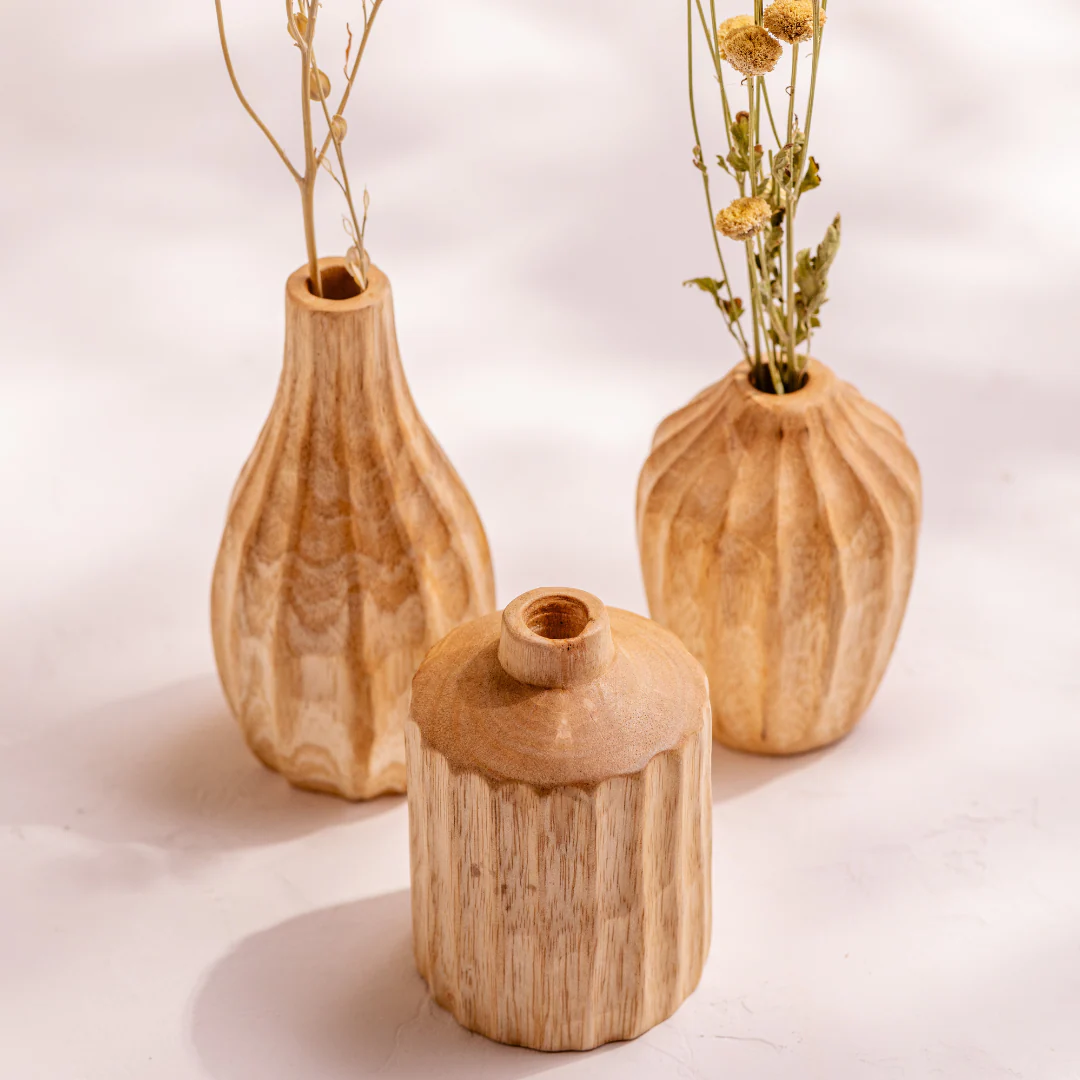 Kiln Mango Carved Mini Vases, Set of 3 - Image 4