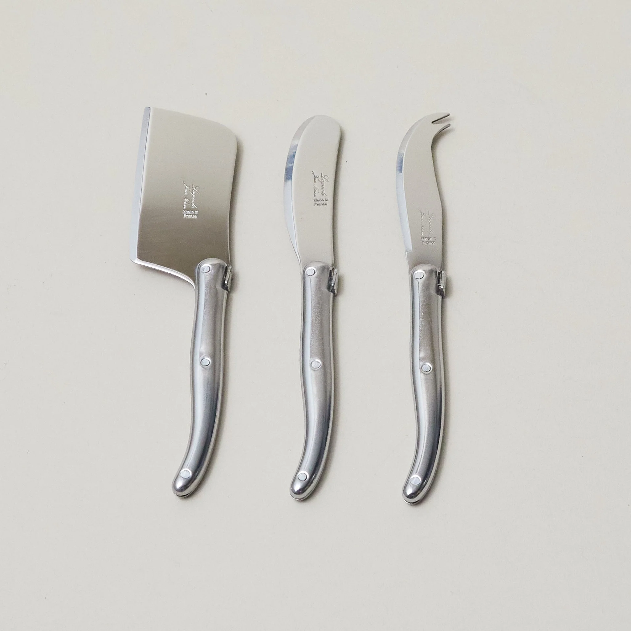 Laguiole 3 Piece Mini Cheese Utensil Set, Stainless Steel in Kraft Paper Box