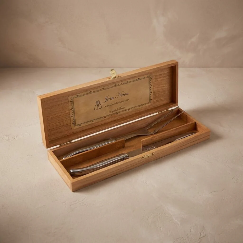 Laguiole Carving Set, Platine Stainless Steel in wooden box - Image 2