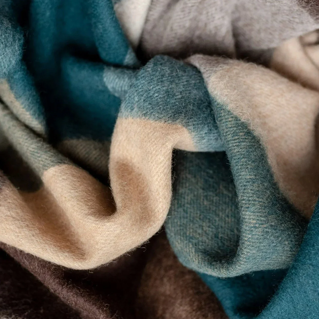 Lambswool Blanket in Teal Block Check - Image 5