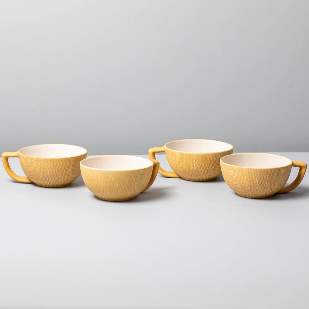 Marigold Crosshatch Latte Mugs, Set of 4 - Image 4