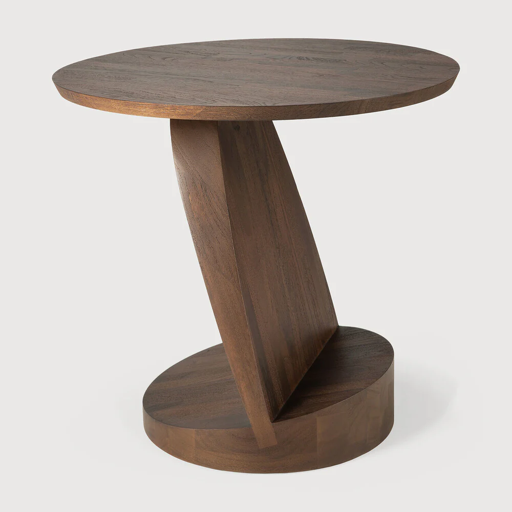 Oblic Side Table, Varnished Teak, Brown, Round - Image 3