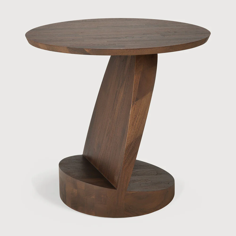 Oblic Side Table, Varnished Teak, Brown, Round - Image 4