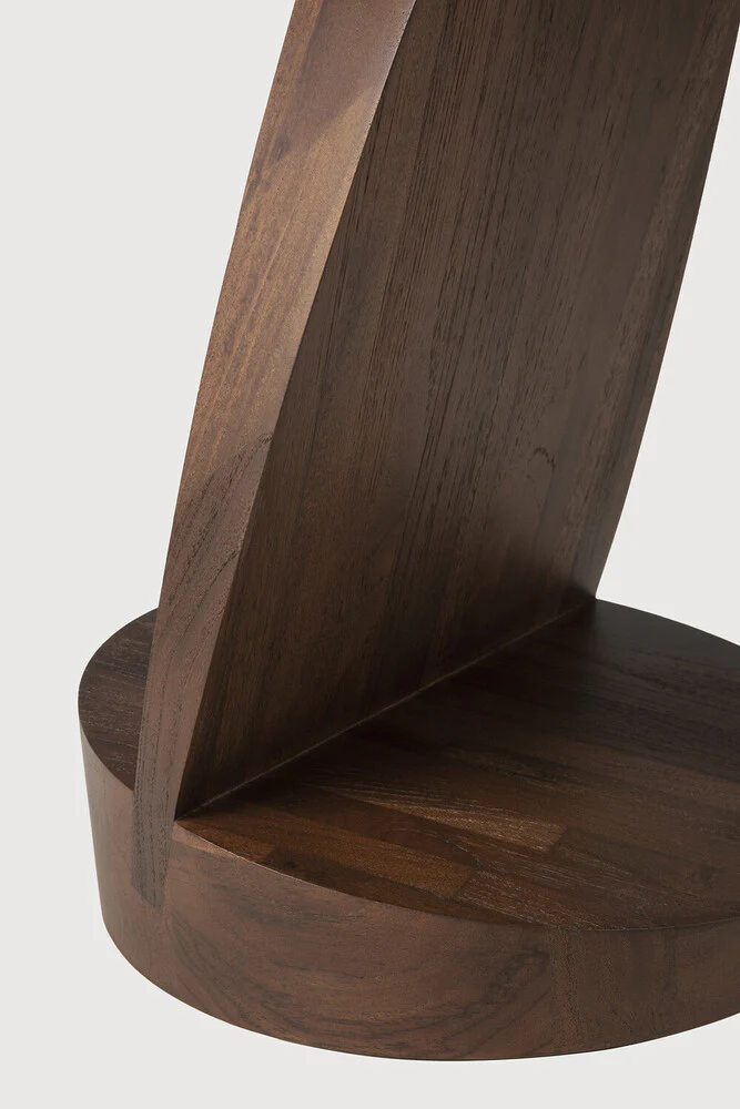 Oblic Side Table, Varnished Teak, Brown, Round - Image 5