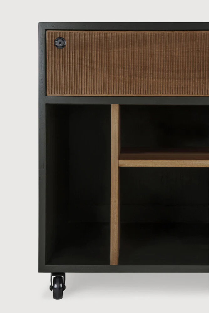 Oscar drawer unit - varnished teak - black - 1 drawer - with keylock - Image 3
