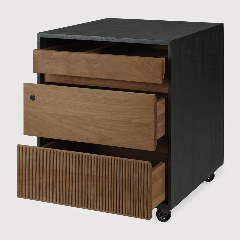 Oscar drawer unit - varnished teak - black - 3 drawers - with keylock - Image 3