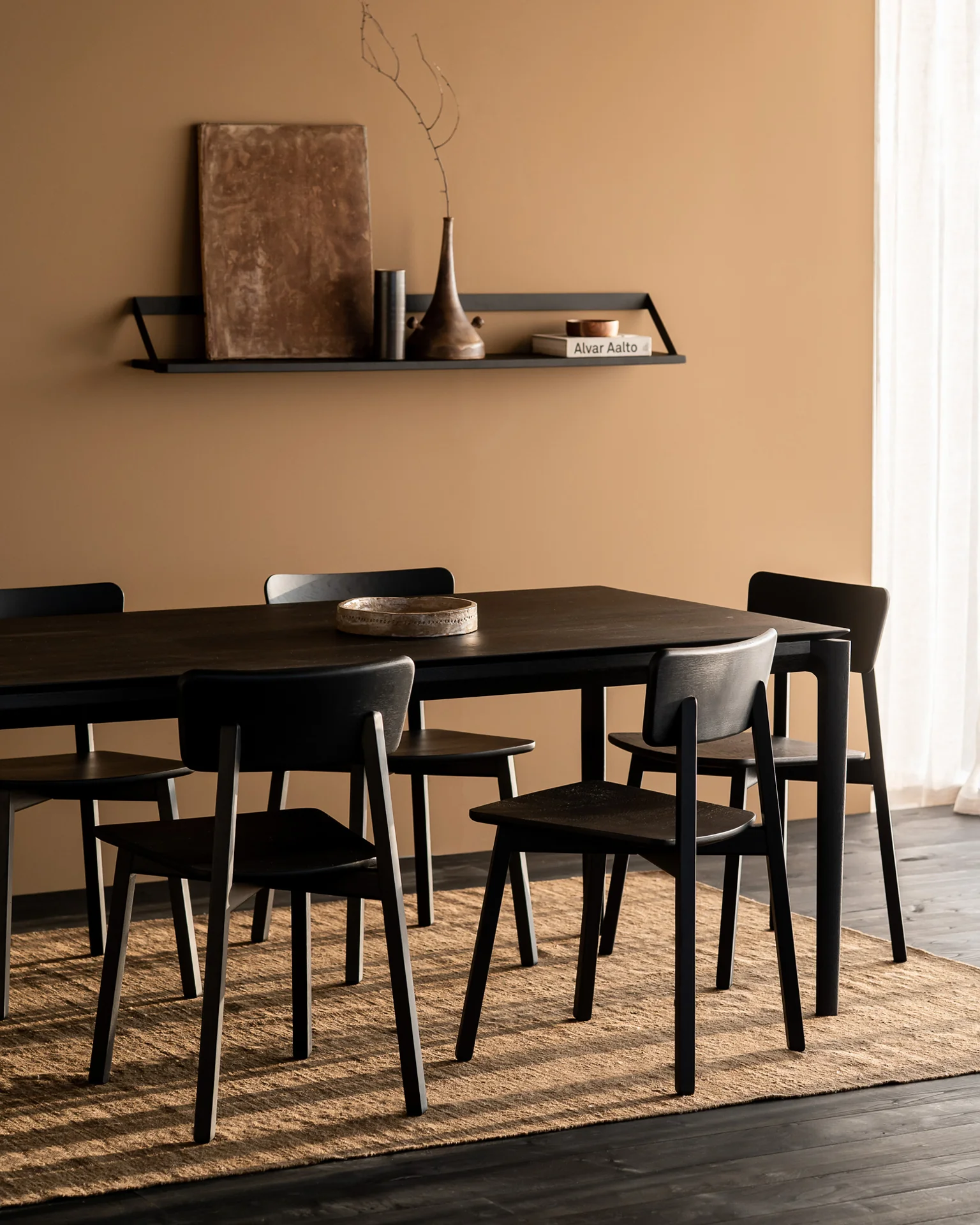 Ribbon Solid Black Oak Shelf with Black Metal, 55" - Image 3