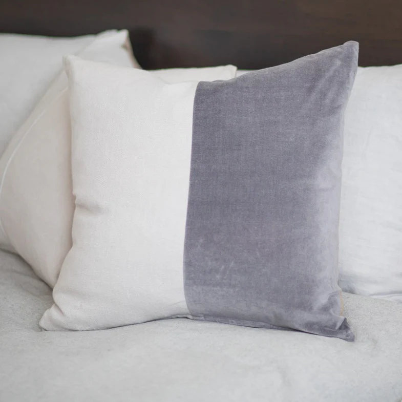 Velvet & Linen Square Pillow, Moonstone - Image 3