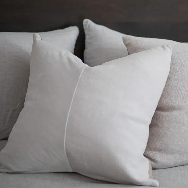 Velvet & Linen Square Pillow, Pearl Grey - Image 2