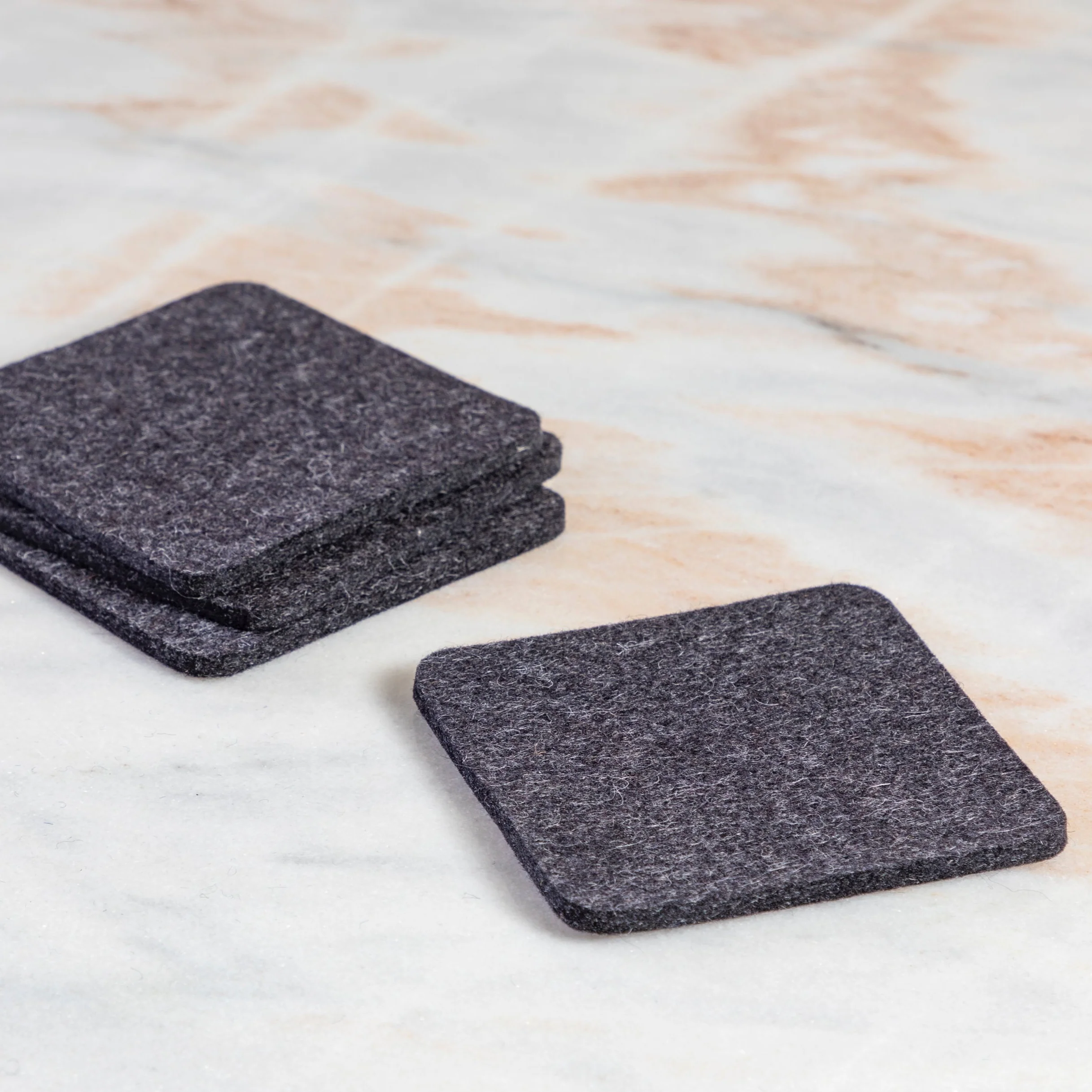 Square Felt Coaster, Set of 4, Charcoal - Image 2