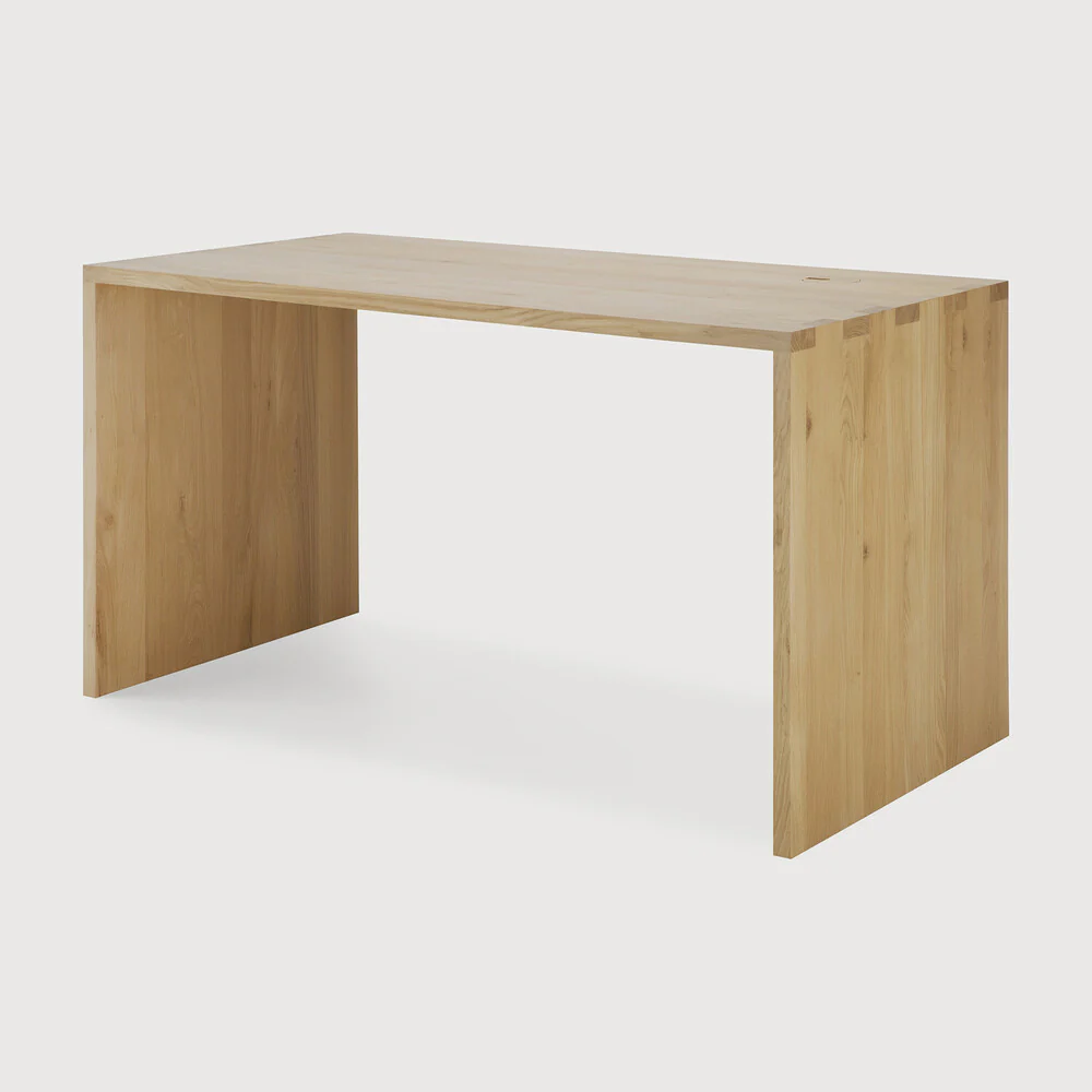 U desk - varnished oak - rectangular - with cable management - Image 2