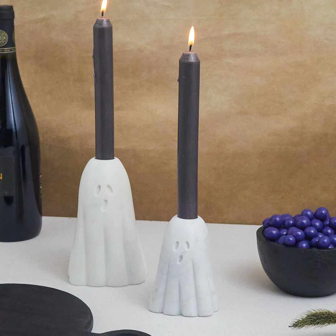 White Marble Ghost Taper Holder, Small - Image 3
