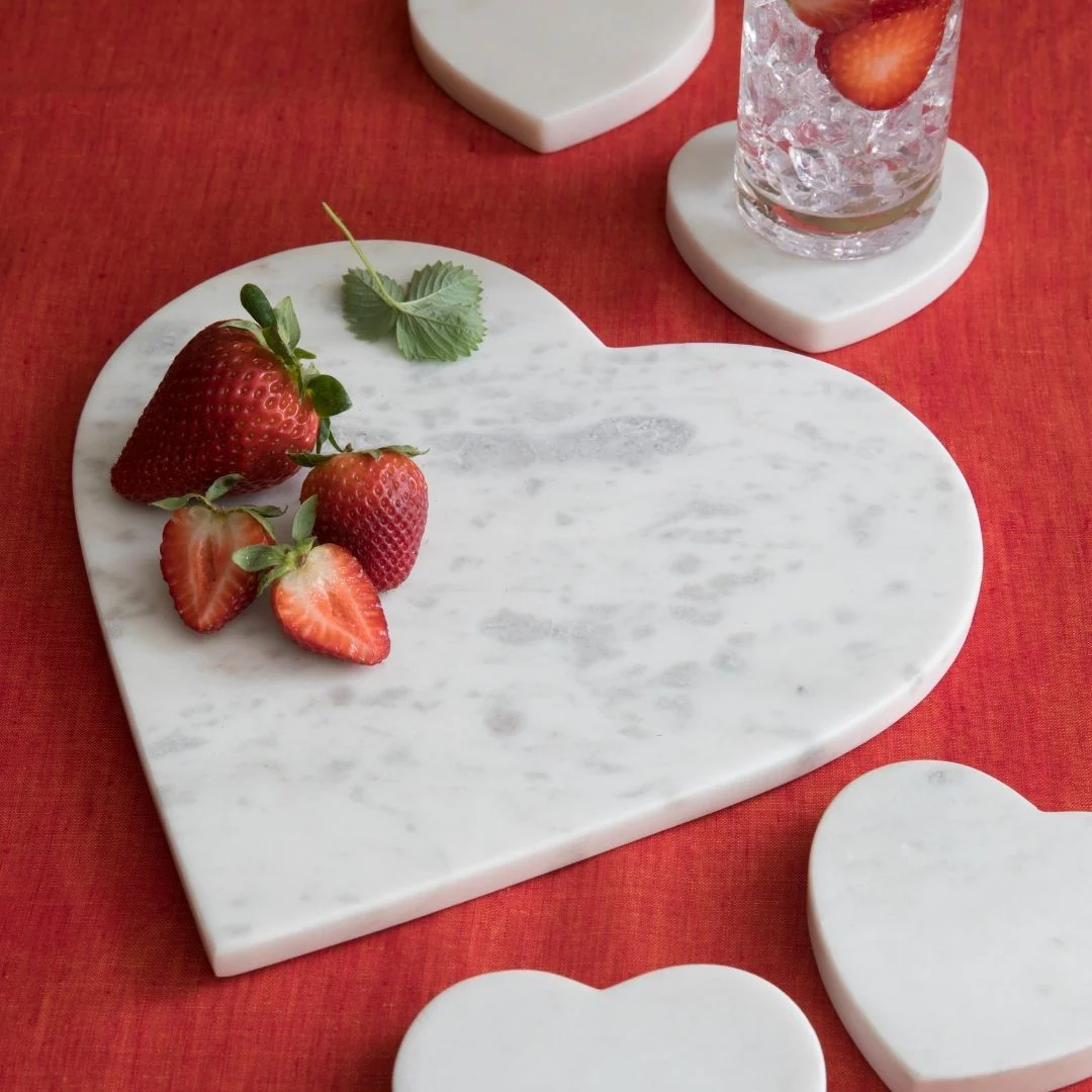 White Marble Heart Coasters, Set of 4 - Image 2