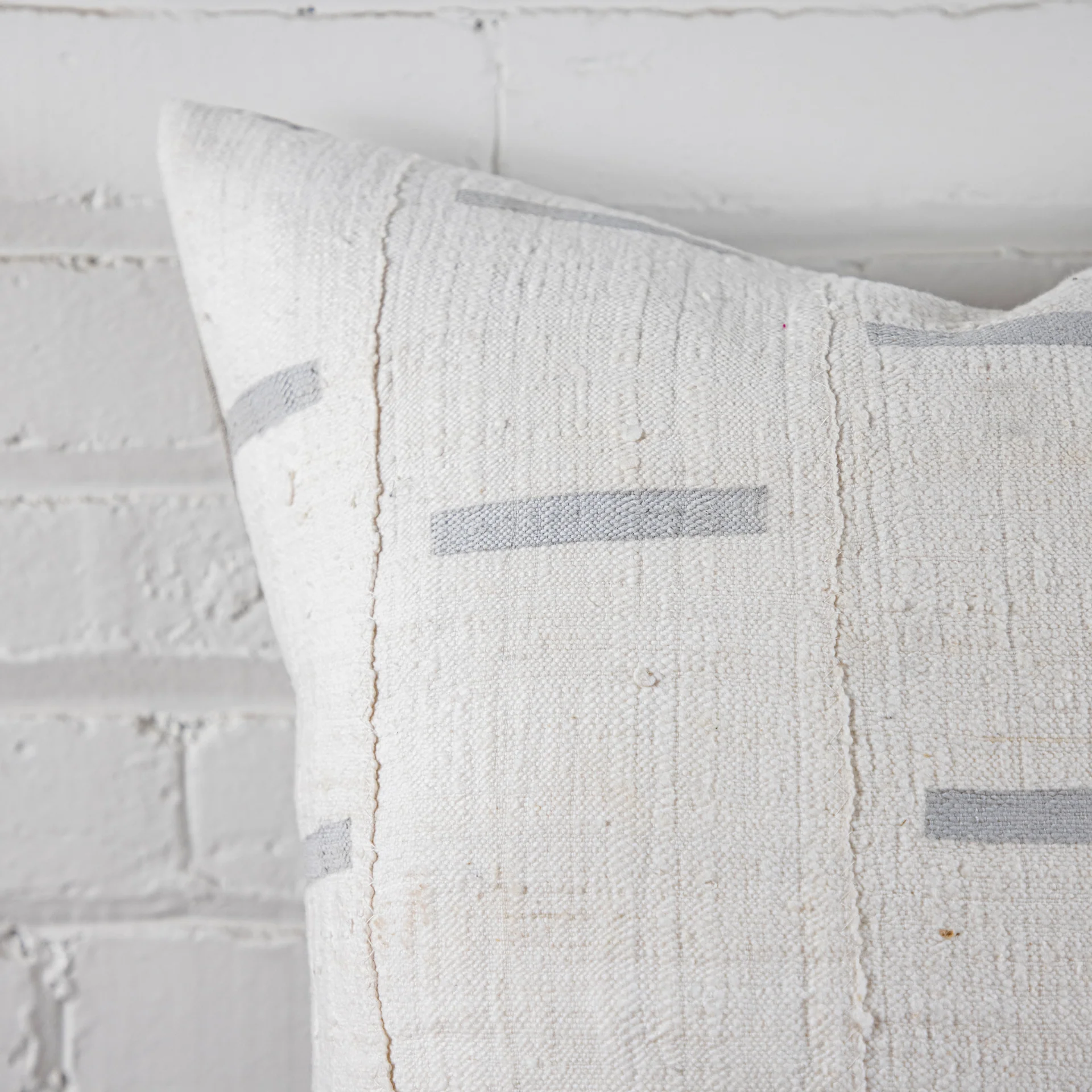 Mud Cloth Square Pillow, White with Grey Dashes - Image 3
