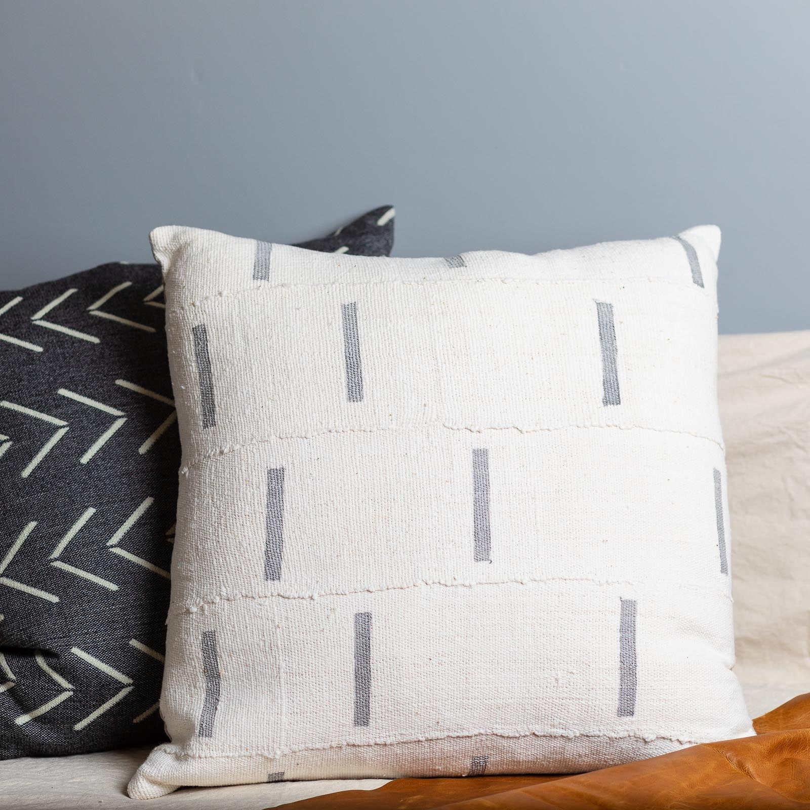 Mud Cloth Square Pillow, White with Grey Dashes - Image 5